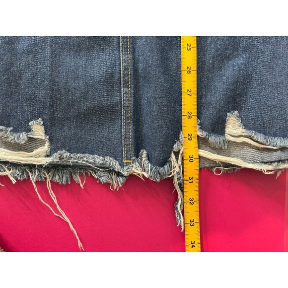 ALL IN LOVE Denim Maxi Skirt Size M Distressed Frayed Hem Blue Boho Punk Rock - Picture 6 of 6